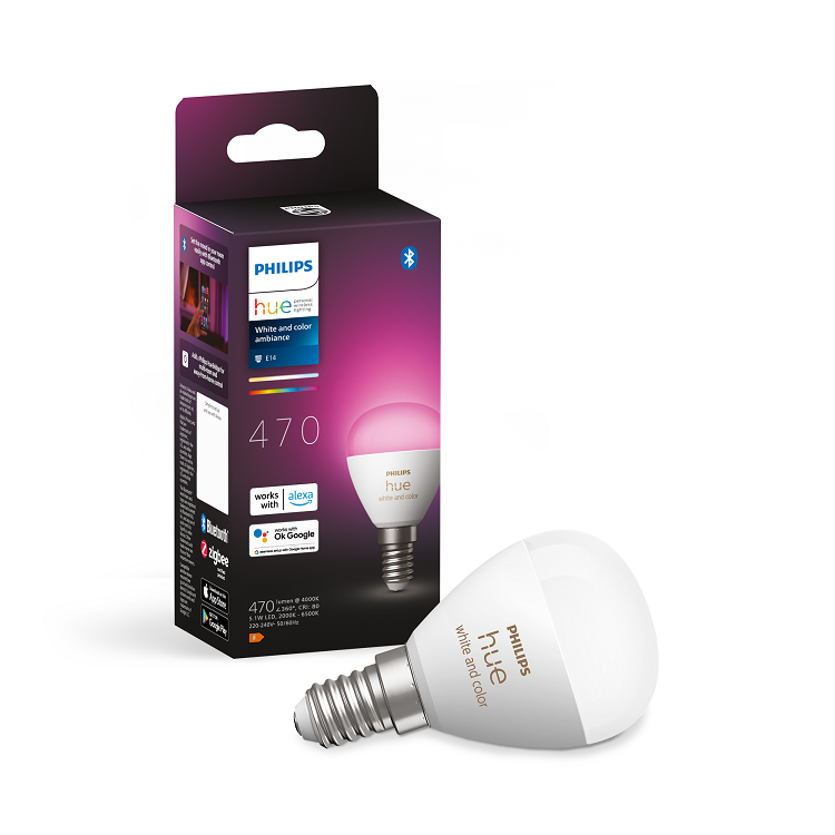 Philips Hue E14 luster bulb in white and color ambiance product 1