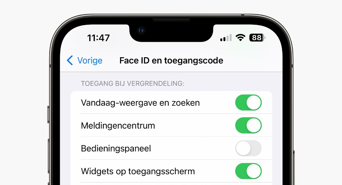 Apple Face ID en toegangscode Bedieningspaneel
