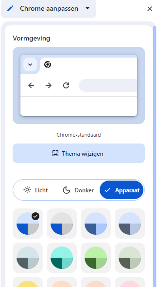 Chrome vormgeving kleuren en modus