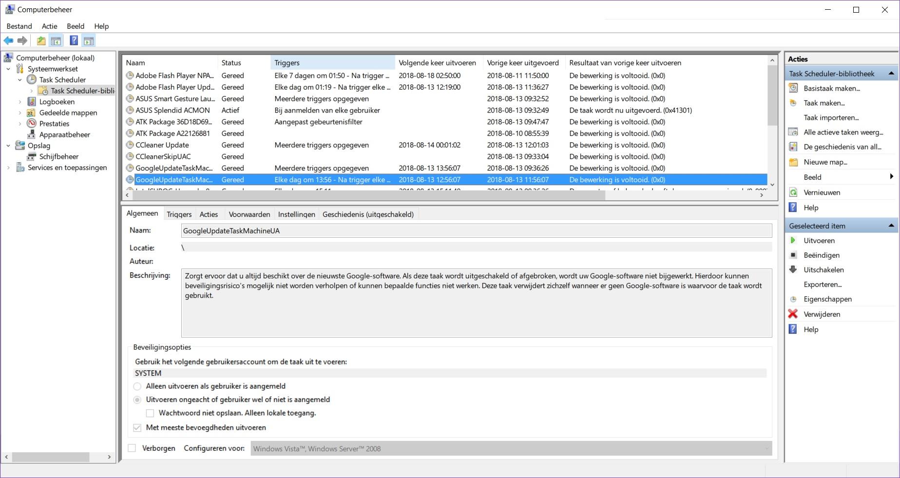 Task Scheduler scherm