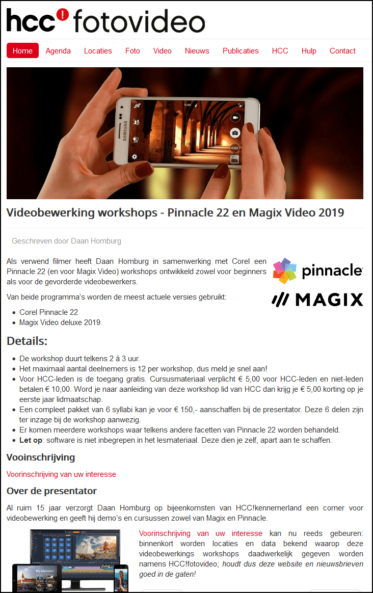 Screenshot 2019 07 08 HCC fotovideo Videobewerking workshops Pinnacle 22 en Magix Video 2019 2