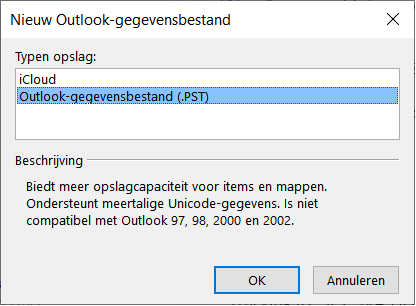 Nieuw Outlookgegevens bestand