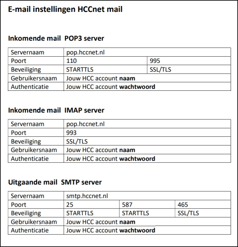 HHCnet mail instellingen 2