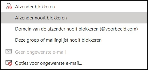 Opties voor ongewenste mail 2