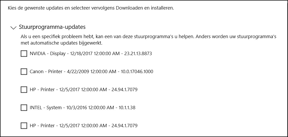 Optionele driver updates 2