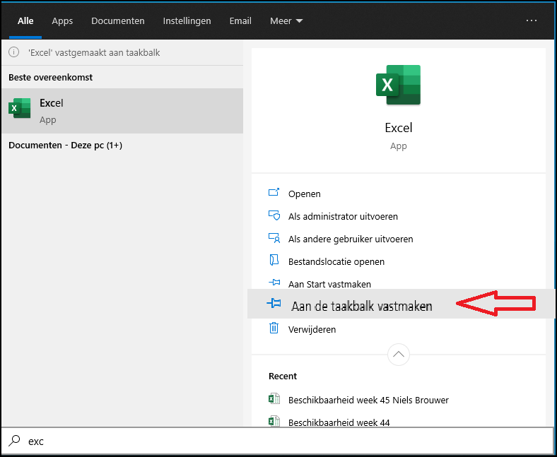 1 Excel Aan de taakbalk vastmaken 2