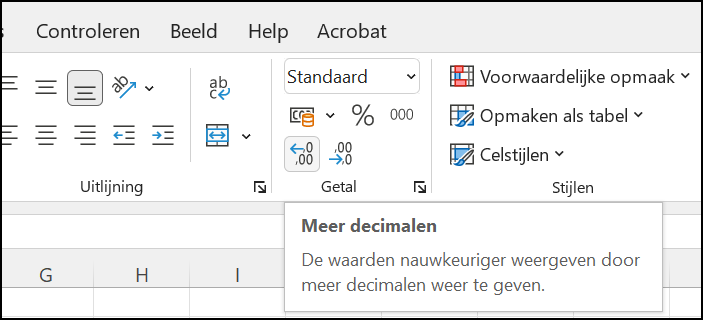 Excel 2.3 meer decimalen 2