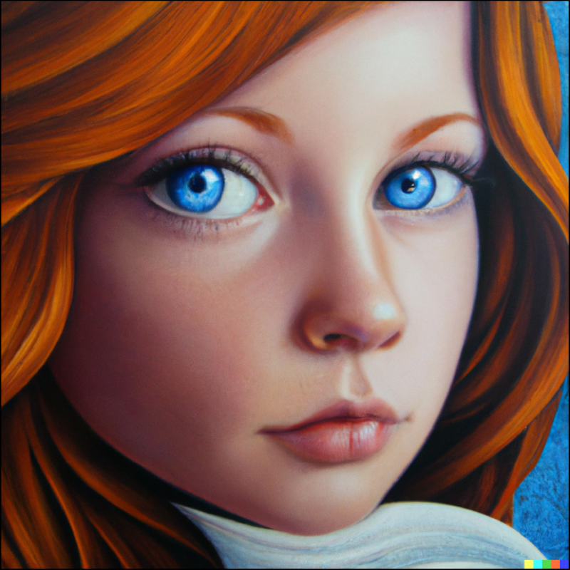 DALLE 2022 11 16 16.34.22 photorealistic painting of a girl with red hair and blue eyes 2