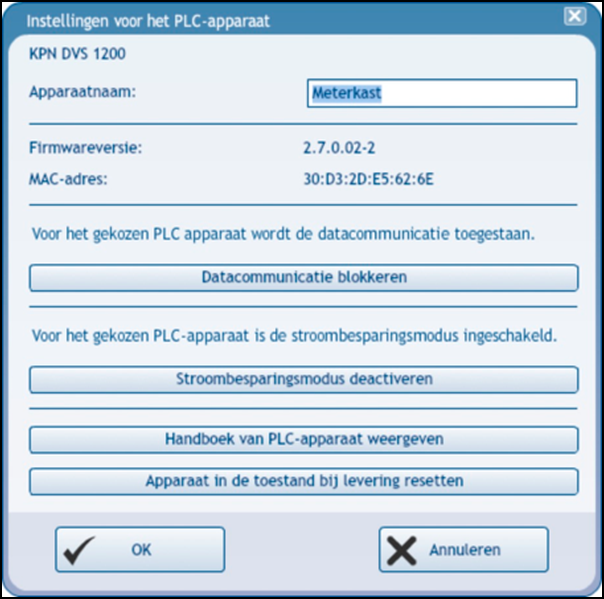 Instellingen voor PLC apparaat 2