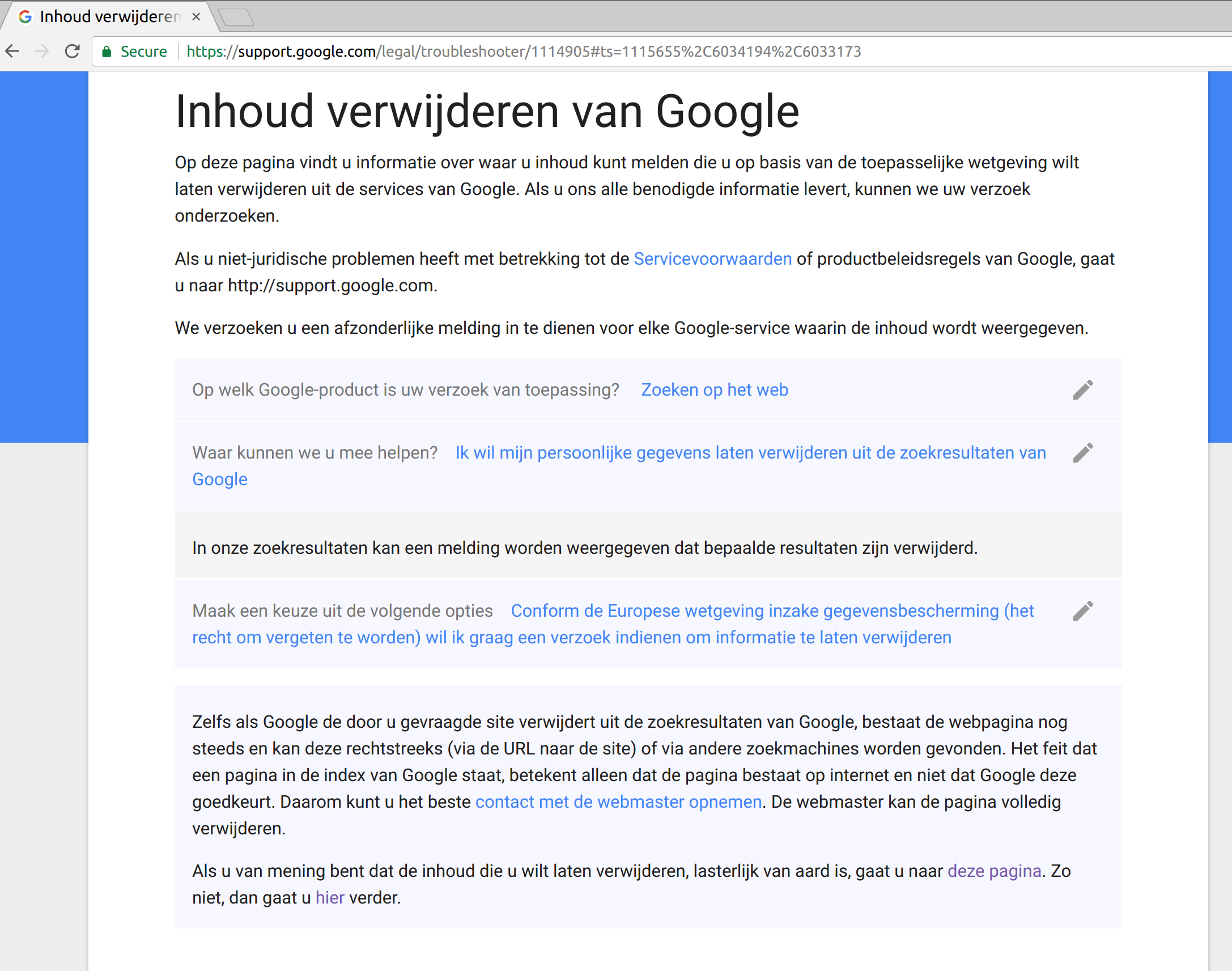 google verwijderverzoek