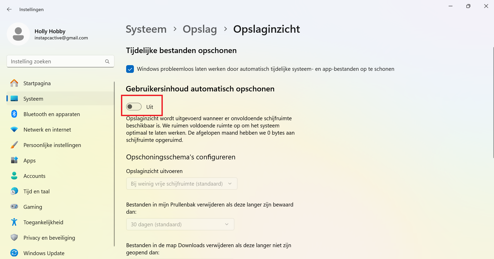 STAP 4 Opslaginzicht inschakelen