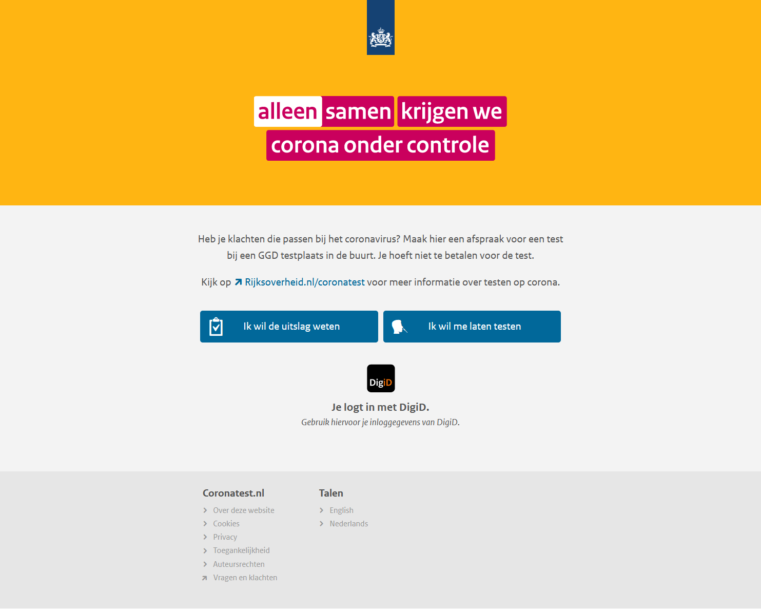 Screenshot 2020 08 14 coronatest nl alleen samen krijgen we corona onder controle