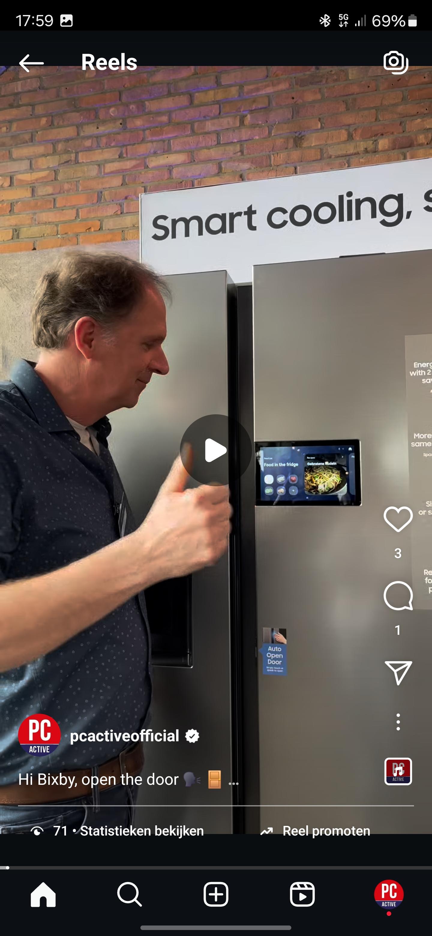 Screenshot Rob Coenraads Bixby slimme koelkast Instagram