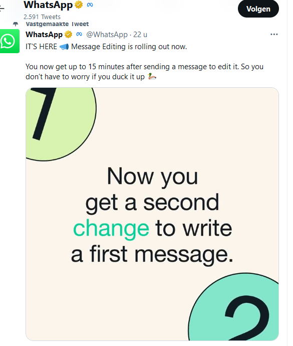 Whatsapp verzonden bericht bewerken 1