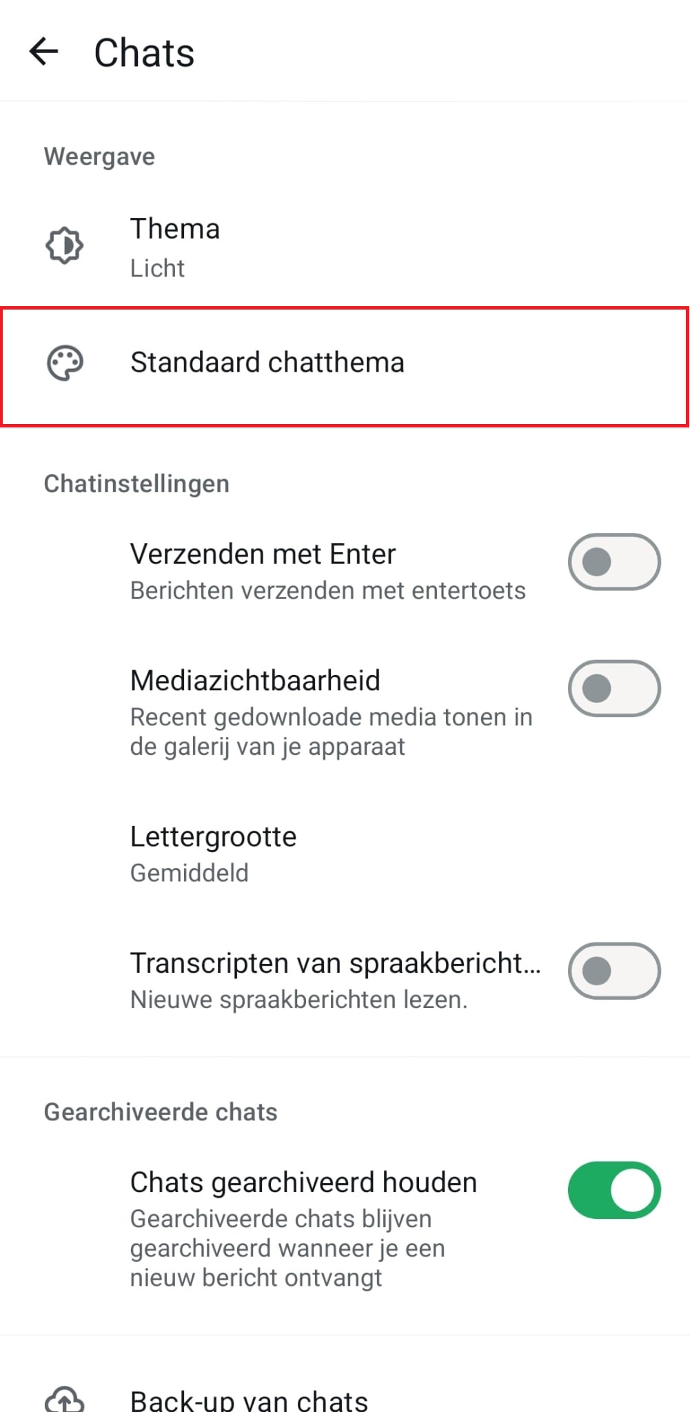 WhatsApp naar Chat instellingen